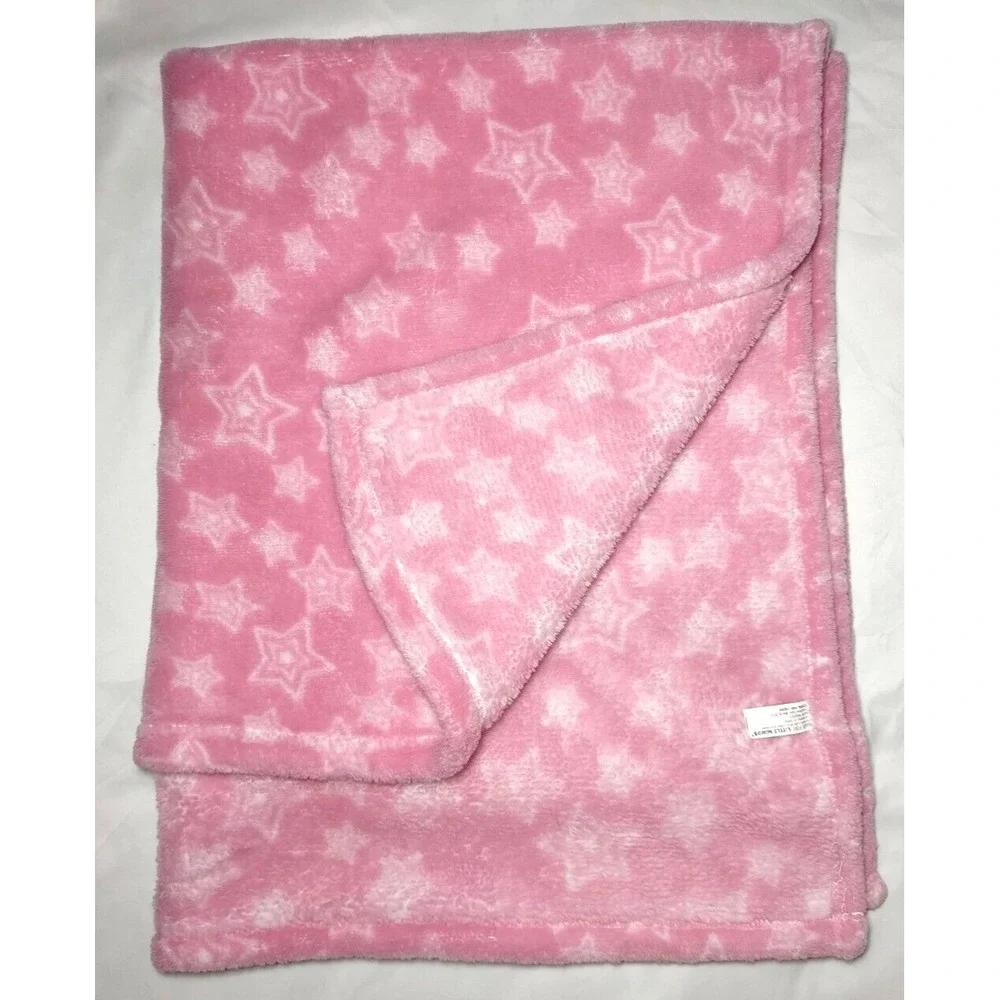 Pink‎ White Star Baby Girl Blanket Fleece RN 158269 Soft 35x35 Lovey Unbranded